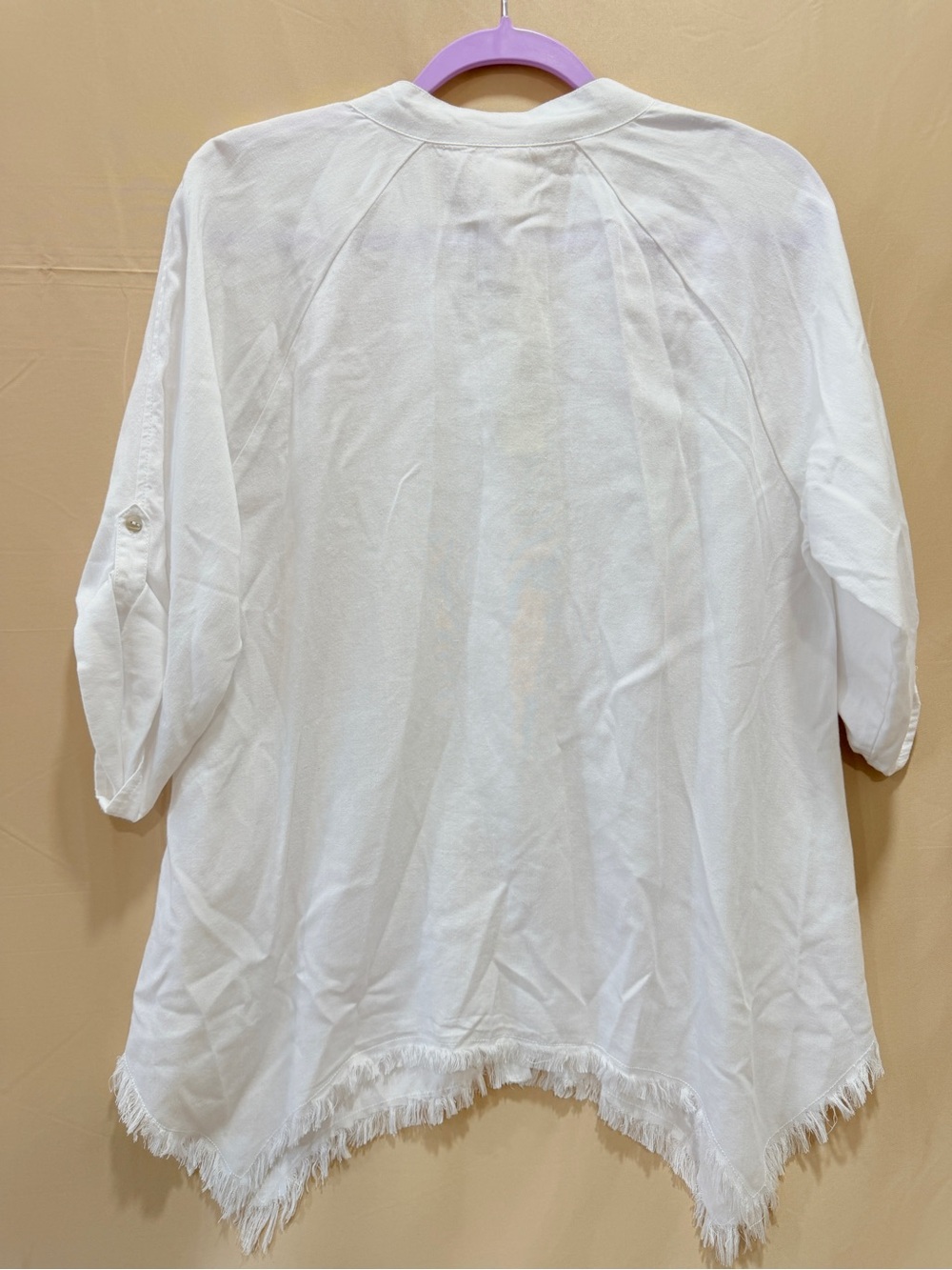 NWT Hester & Orchard 100% Tencel White Frayed Hem Tunic Blouse Medium Coastal Bo - Picture 6 of 7
